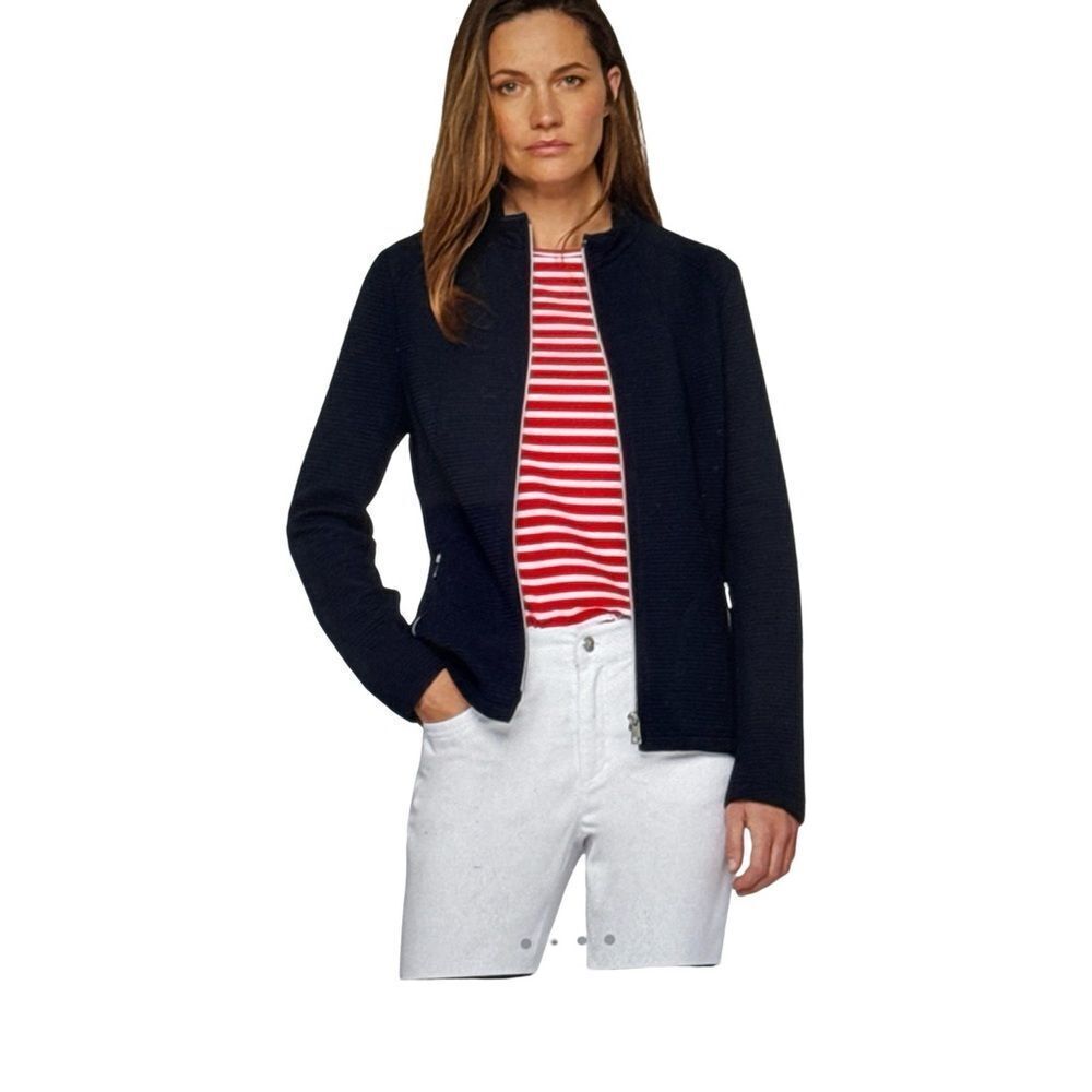 RABE Waffle Textured Zipped Jacket, Navy - Picture 2 of 10